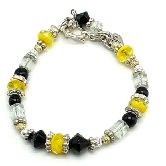 The Unbranded Brand Jewelry - Acrylic Beaded Bracelet Black Yellow Clear with Silver-tone Accents